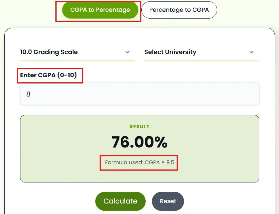 cgpa to percentage conver