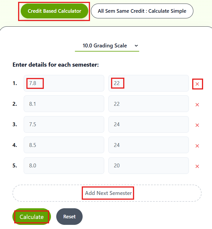 Credit Weighted sgpa to cgpa